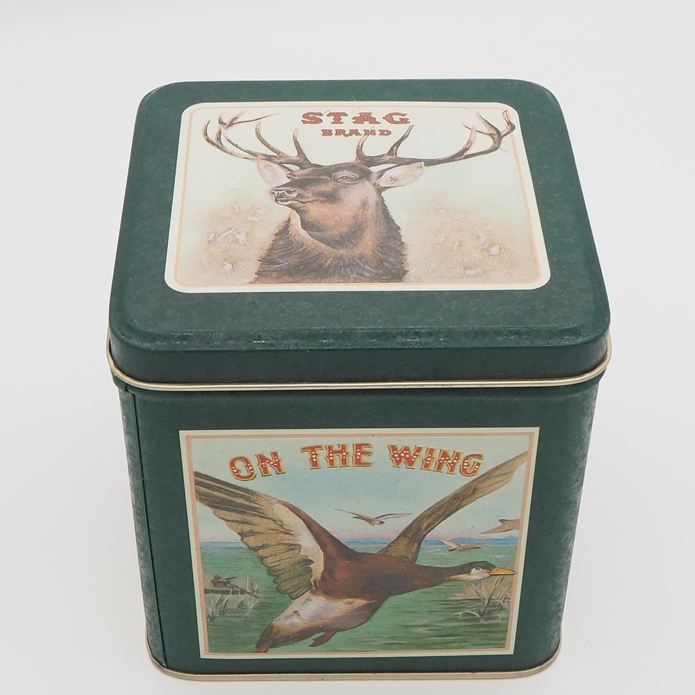 Vintage Metal Tin Box Mallard Stag Jack Rabbit Retro Keepsake Container Rustic